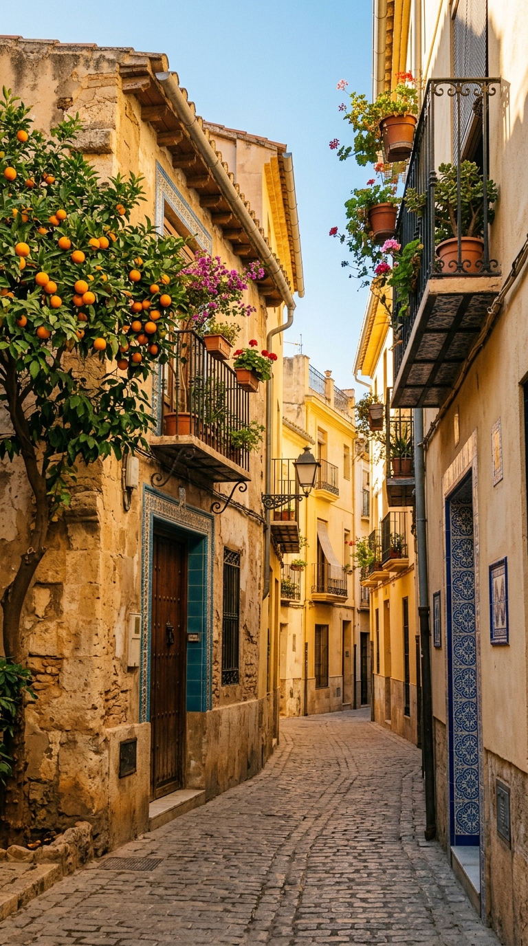Sunlit street in Valencia's old town